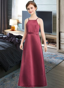 Ryann A-Line Square Neckline Floor-Length Satin Junior Bridesmaid Dress With Bow(s) XXCP0013585