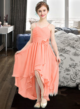 Load image into Gallery viewer, Camila A-Line Sweetheart Asymmetrical Chiffon Junior Bridesmaid Dress With Ruffle Flower(s) XXCP0013587