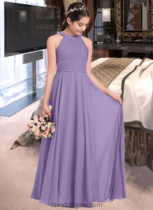 Monique A-Line Scoop Neck Floor-Length Chiffon Junior Bridesmaid Dress With Ruffle XXCP0013588