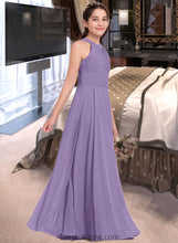 Load image into Gallery viewer, Monique A-Line Scoop Neck Floor-Length Chiffon Junior Bridesmaid Dress With Ruffle XXCP0013588