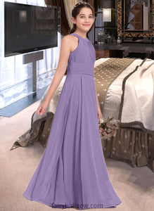 Monique A-Line Scoop Neck Floor-Length Chiffon Junior Bridesmaid Dress With Ruffle XXCP0013588