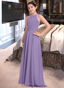 Monique A-Line Scoop Neck Floor-Length Chiffon Junior Bridesmaid Dress With Ruffle XXCP0013588