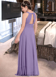 Monique A-Line Scoop Neck Floor-Length Chiffon Junior Bridesmaid Dress With Ruffle XXCP0013588