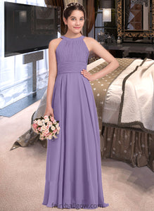 Monique A-Line Scoop Neck Floor-Length Chiffon Junior Bridesmaid Dress With Ruffle XXCP0013588