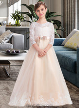 Load image into Gallery viewer, Philippa Ball-Gown/Princess Scoop Neck Floor-Length Tulle Lace Junior Bridesmaid Dress With Sash Beading Bow(s) XXCP0013589