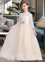 Load image into Gallery viewer, Philippa Ball-Gown/Princess Scoop Neck Floor-Length Tulle Lace Junior Bridesmaid Dress With Sash Beading Bow(s) XXCP0013589