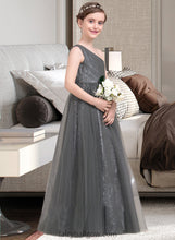 Load image into Gallery viewer, Jaidyn A-Line One-Shoulder Floor-Length Tulle Sequined Junior Bridesmaid Dress With Ruffle XXCP0013592