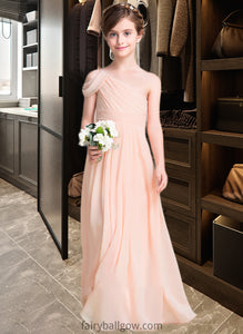 Isla A-Line One-Shoulder Floor-Length Chiffon Junior Bridesmaid Dress With Ruffle XXCP0013594