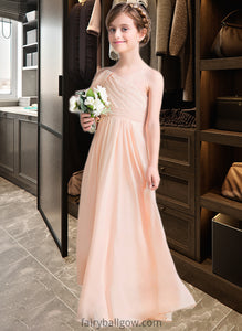 Isla A-Line One-Shoulder Floor-Length Chiffon Junior Bridesmaid Dress With Ruffle XXCP0013594