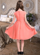 Load image into Gallery viewer, Rose A-Line Scoop Neck Knee-Length Chiffon Junior Bridesmaid Dress With Bow(s) XXCP0013596