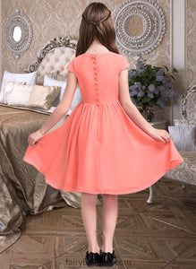 Rose A-Line Scoop Neck Knee-Length Chiffon Junior Bridesmaid Dress With Bow(s) XXCP0013596