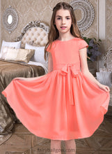 Load image into Gallery viewer, Rose A-Line Scoop Neck Knee-Length Chiffon Junior Bridesmaid Dress With Bow(s) XXCP0013596