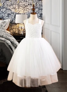 Anne Ball-Gown/Princess Sweetheart Tea-Length Satin Tulle Lace Junior Bridesmaid Dress With Bow(s) XXCP0013597