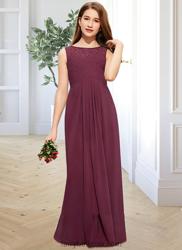 Allisson A-Line Scoop Neck Floor-Length Chiffon Lace Junior Bridesmaid Dress With Ruffle Bow(s) XXCP0013600