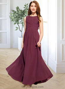 Allisson A-Line Scoop Neck Floor-Length Chiffon Lace Junior Bridesmaid Dress With Ruffle Bow(s) XXCP0013600