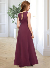 Load image into Gallery viewer, Allisson A-Line Scoop Neck Floor-Length Chiffon Lace Junior Bridesmaid Dress With Ruffle Bow(s) XXCP0013600