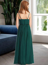 Load image into Gallery viewer, Emelia A-Line V-neck Floor-Length Chiffon Junior Bridesmaid Dress With Ruffle XXCP0013606