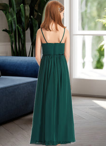 Emelia A-Line V-neck Floor-Length Chiffon Junior Bridesmaid Dress With Ruffle XXCP0013606