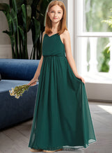 Load image into Gallery viewer, Emelia A-Line V-neck Floor-Length Chiffon Junior Bridesmaid Dress With Ruffle XXCP0013606