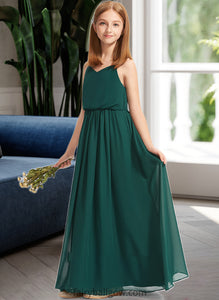 Emelia A-Line V-neck Floor-Length Chiffon Junior Bridesmaid Dress With Ruffle XXCP0013606