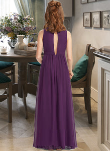 Taliyah A-Line V-neck Floor-Length Chiffon Junior Bridesmaid Dress With Ruffles XXCP0013607