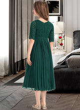 Load image into Gallery viewer, Florence A-Line Scoop Neck Tea-Length Chiffon Lace Junior Bridesmaid Dress With Pleated XXCP0013608