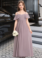 Load image into Gallery viewer, Kit A-Line Off-the-Shoulder Floor-Length Chiffon Junior Bridesmaid Dress With Ruffle XXCP0013610