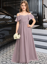 Load image into Gallery viewer, Kit A-Line Off-the-Shoulder Floor-Length Chiffon Junior Bridesmaid Dress With Ruffle XXCP0013610