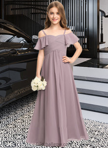 Kit A-Line Off-the-Shoulder Floor-Length Chiffon Junior Bridesmaid Dress With Ruffle XXCP0013610