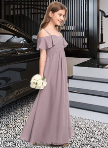 Kit A-Line Off-the-Shoulder Floor-Length Chiffon Junior Bridesmaid Dress With Ruffle XXCP0013610