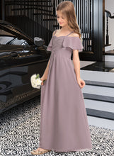 Load image into Gallery viewer, Kit A-Line Off-the-Shoulder Floor-Length Chiffon Junior Bridesmaid Dress With Ruffle XXCP0013610