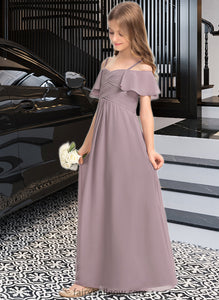 Kit A-Line Off-the-Shoulder Floor-Length Chiffon Junior Bridesmaid Dress With Ruffle XXCP0013610