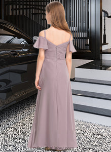 Kit A-Line Off-the-Shoulder Floor-Length Chiffon Junior Bridesmaid Dress With Ruffle XXCP0013610