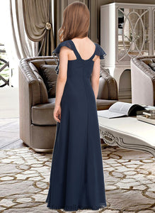 Amina A-Line V-neck Floor-Length Chiffon Junior Bridesmaid Dress XXCP0013611