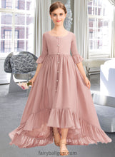 Load image into Gallery viewer, Kyla A-Line Scoop Neck Asymmetrical Chiffon Junior Bridesmaid Dress With Bow(s) Cascading Ruffles XXCP0013612