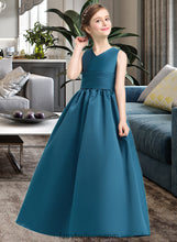 Load image into Gallery viewer, Luz Ball-Gown/Princess V-neck Floor-Length Satin Junior Bridesmaid Dress With Ruffle XXCP0013613