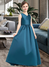 Load image into Gallery viewer, Luz Ball-Gown/Princess V-neck Floor-Length Satin Junior Bridesmaid Dress With Ruffle XXCP0013613