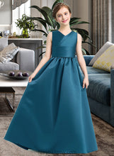 Load image into Gallery viewer, Luz Ball-Gown/Princess V-neck Floor-Length Satin Junior Bridesmaid Dress With Ruffle XXCP0013613