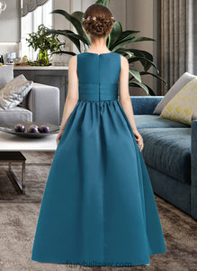 Luz Ball-Gown/Princess V-neck Floor-Length Satin Junior Bridesmaid Dress With Ruffle XXCP0013613