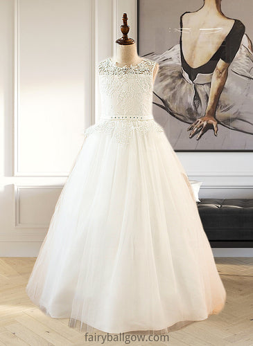 Lindsay Ball-Gown/PrincessScoopNeckFloor-LengthTulleJuniorBridesmaidDressWithSashBeading#136423 XXCP0013615