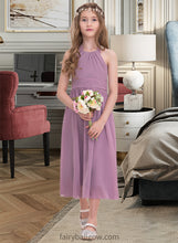 Load image into Gallery viewer, Lana A-Line Halter Tea-Length Chiffon Junior Bridesmaid Dress With Ruffle XXCP0013616