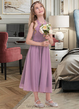 Load image into Gallery viewer, Lana A-Line Halter Tea-Length Chiffon Junior Bridesmaid Dress With Ruffle XXCP0013616