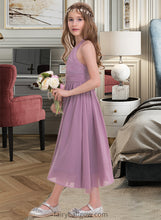 Load image into Gallery viewer, Lana A-Line Halter Tea-Length Chiffon Junior Bridesmaid Dress With Ruffle XXCP0013616