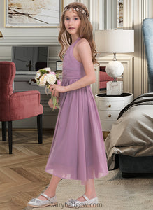 Lana A-Line Halter Tea-Length Chiffon Junior Bridesmaid Dress With Ruffle XXCP0013616