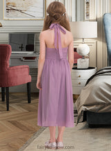 Load image into Gallery viewer, Lana A-Line Halter Tea-Length Chiffon Junior Bridesmaid Dress With Ruffle XXCP0013616