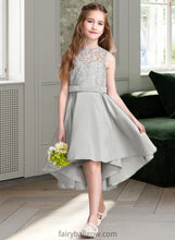 Load image into Gallery viewer, Yadira A-Line Scoop Neck Asymmetrical Satin Junior Bridesmaid Dress XXCP0013618