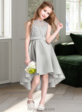 Load image into Gallery viewer, Yadira A-Line Scoop Neck Asymmetrical Satin Junior Bridesmaid Dress XXCP0013618