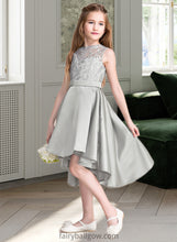 Load image into Gallery viewer, Yadira A-Line Scoop Neck Asymmetrical Satin Junior Bridesmaid Dress XXCP0013618