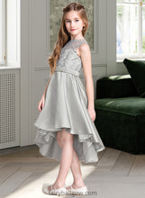 Load image into Gallery viewer, Yadira A-Line Scoop Neck Asymmetrical Satin Junior Bridesmaid Dress XXCP0013618