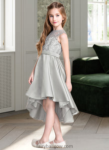 Yadira A-Line Scoop Neck Asymmetrical Satin Junior Bridesmaid Dress XXCP0013618